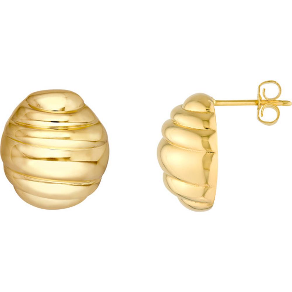 Olas d'Oro - 14K Yellow Gold Fluted Oval Stud Earrings - Lightweight and Elegant