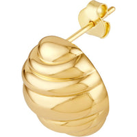 Olas d'Oro - 14K Yellow Gold Fluted Oval Stud Earrings - Lightweight and Elegant