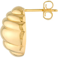 Olas d'Oro - 14K Yellow Gold Fluted Oval Stud Earrings - Lightweight and Elegant