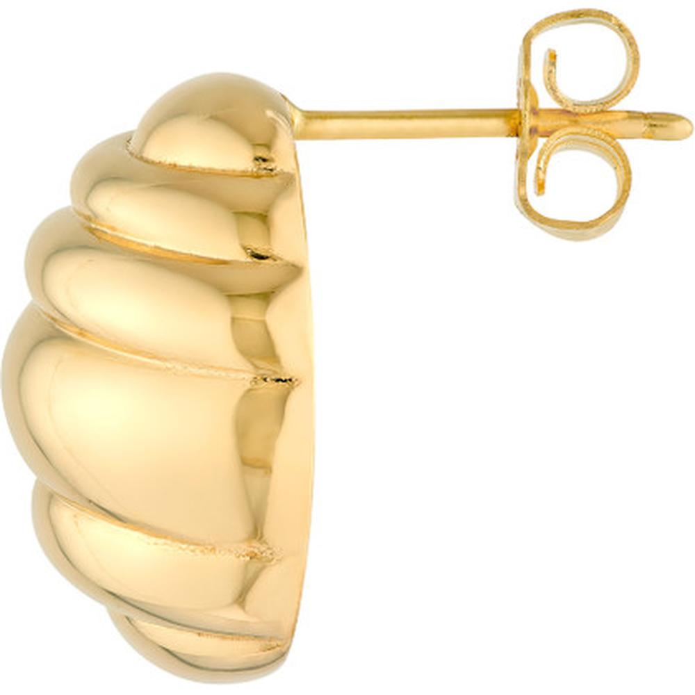 Olas d'Oro - 14K Yellow Gold Fluted Oval Stud Earrings - Lightweight and Elegant