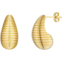 Olas d'Oro - 14K Yellow Gold Fluted Teardrop Stud Earrings 7.35 Grams Total Weight