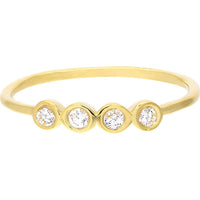 Olas d'Oro - 14K Yellow Gold Four Diamond Wire Ring with Bezel Set Round Diamonds - 0.12 Carat Total Diamond Weight