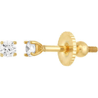 Olas d'Oro - 14K Yellow Gold Four-Prong CZ Stud Earrings with Screw Back for Children - 1.40 Carat Total CZ Weight