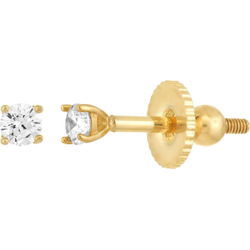 Olas d'Oro - 14K Yellow Gold Four-Prong CZ Stud Earrings with Screw Back for Children - 1.40 Carat Total CZ Weight