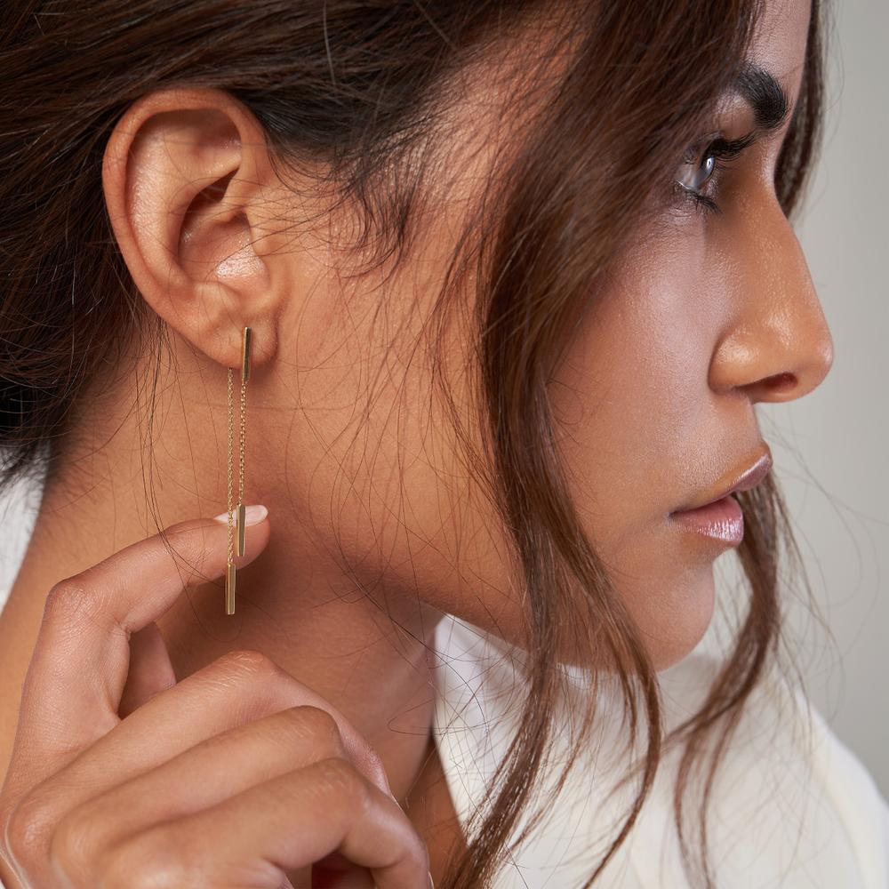 Olas d'Oro - 14K Yellow Gold Front and Back Double Staple Bar Earrings 2.79 Grams