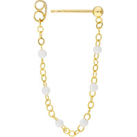 Olas d'Oro - 14K Yellow Gold Front-to-Back Chain Earrings with White Enamel Beads