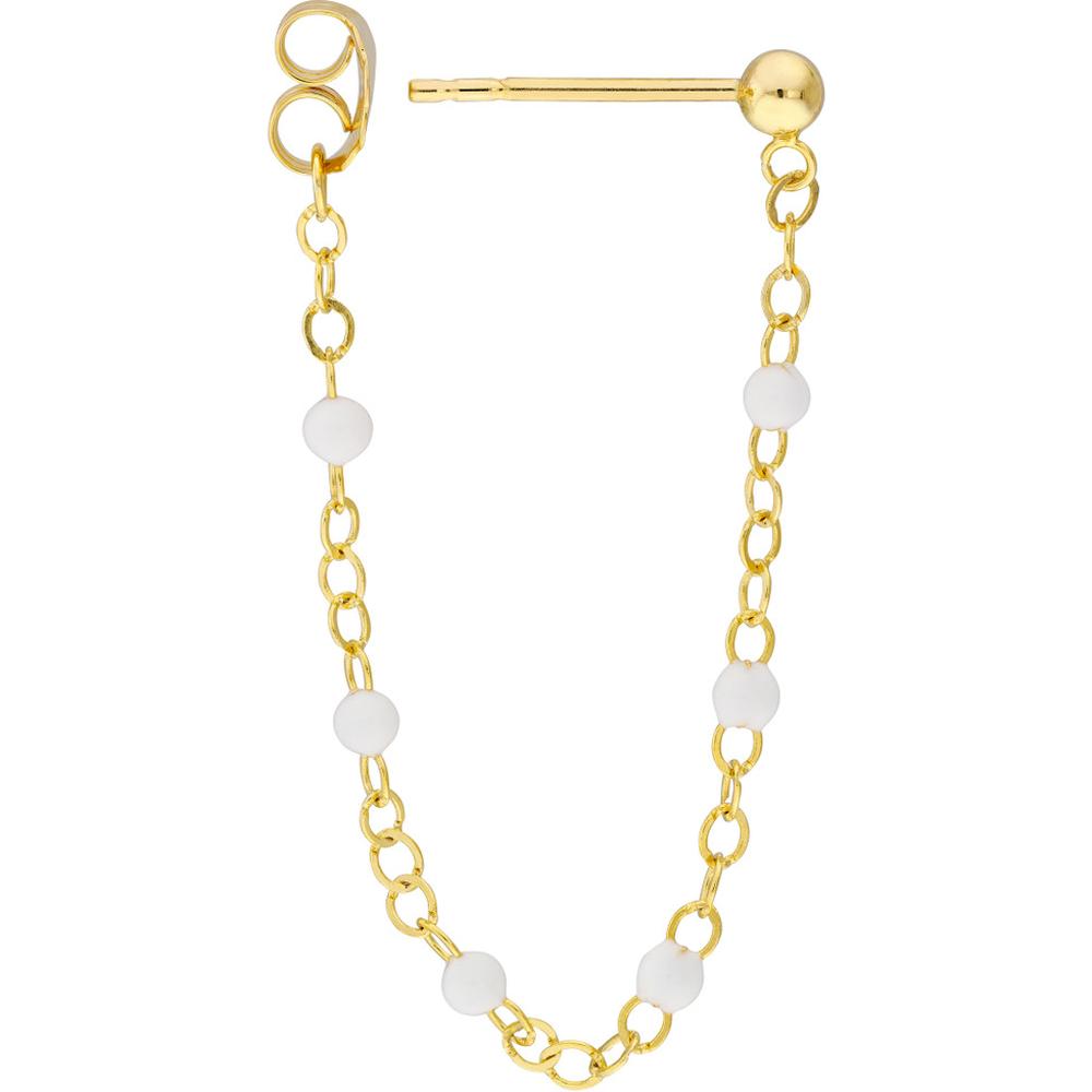 Olas d'Oro - 14K Yellow Gold Front-to-Back Chain Earrings with White Enamel Beads