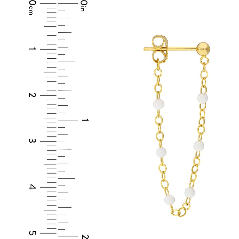 Olas d'Oro - 14K Yellow Gold Front-to-Back Chain Earrings with White Enamel Beads