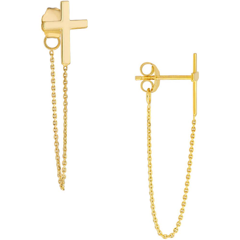 Olas d'Oro - 14K Yellow Gold Front to Back Cross Chain Earrings