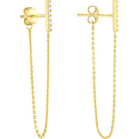 Olas d'Oro - 14K Yellow Gold Front-to-Back CZ Staple Bar Earrings - 0.10 Carat Total CZ Weight