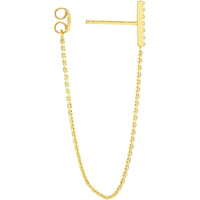 Olas d'Oro - 14K Yellow Gold Front-to-Back CZ Staple Bar Earrings - 0.10 Carat Total CZ Weight