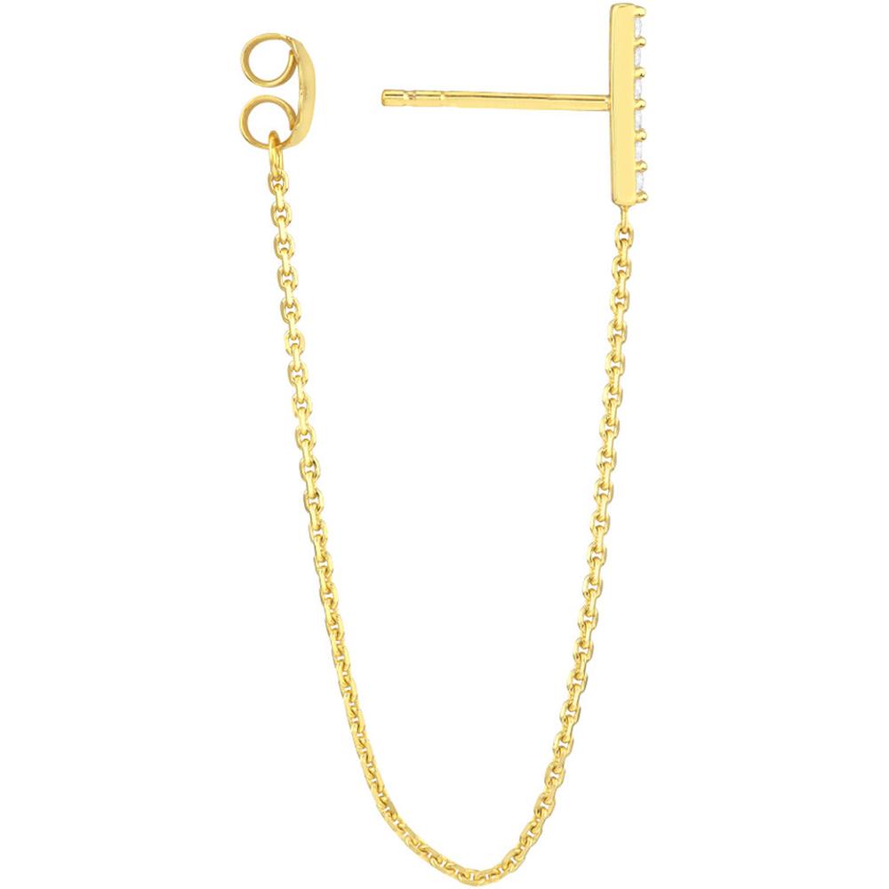 Olas d'Oro - 14K Yellow Gold Front-to-Back CZ Staple Bar Earrings - 0.10 Carat Total CZ Weight