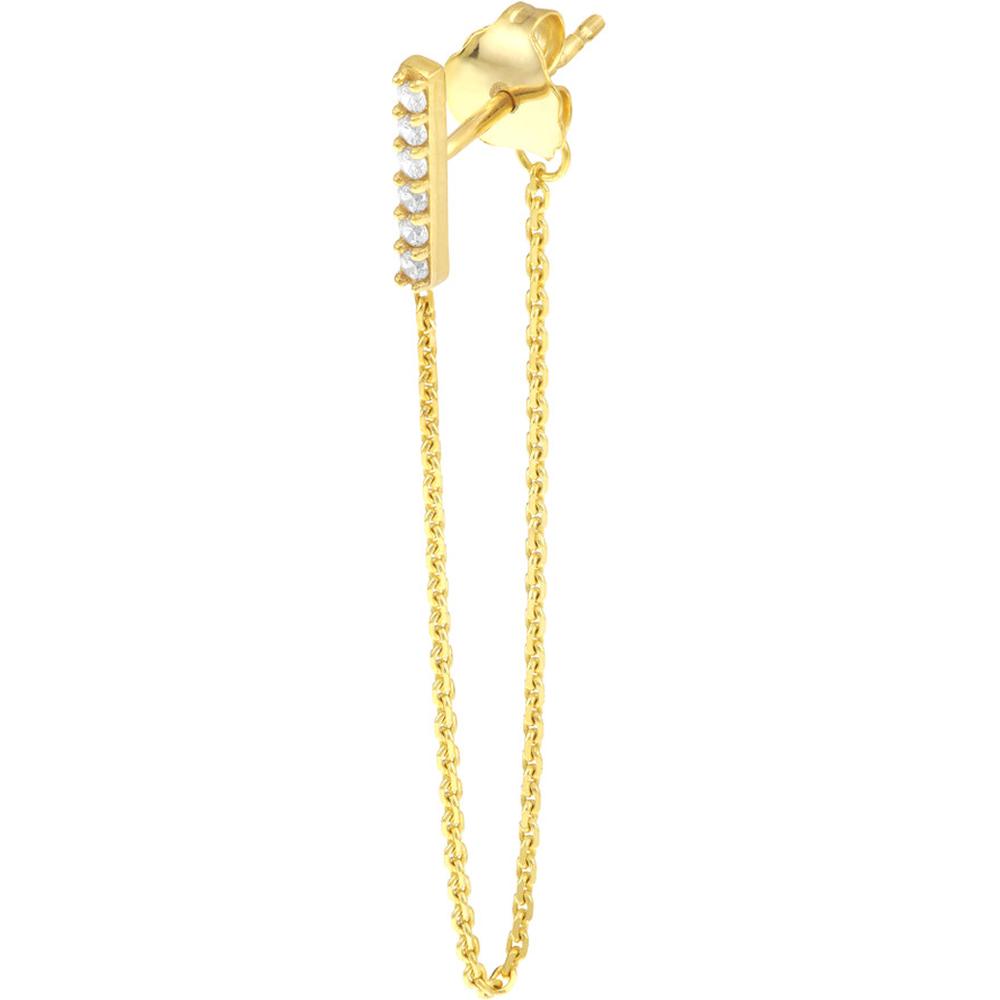 Olas d'Oro - 14K Yellow Gold Front-to-Back CZ Staple Bar Earrings - 0.10 Carat Total CZ Weight