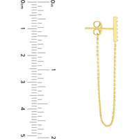 Olas d'Oro - 14K Yellow Gold Front-to-Back CZ Staple Bar Earrings - 0.10 Carat Total CZ Weight