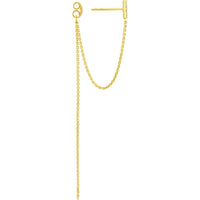 Olas d'Oro - 14K Yellow Gold Front to Back Drop Earrings with CZ Bar and Chain - 1.55 Grams Total Weight