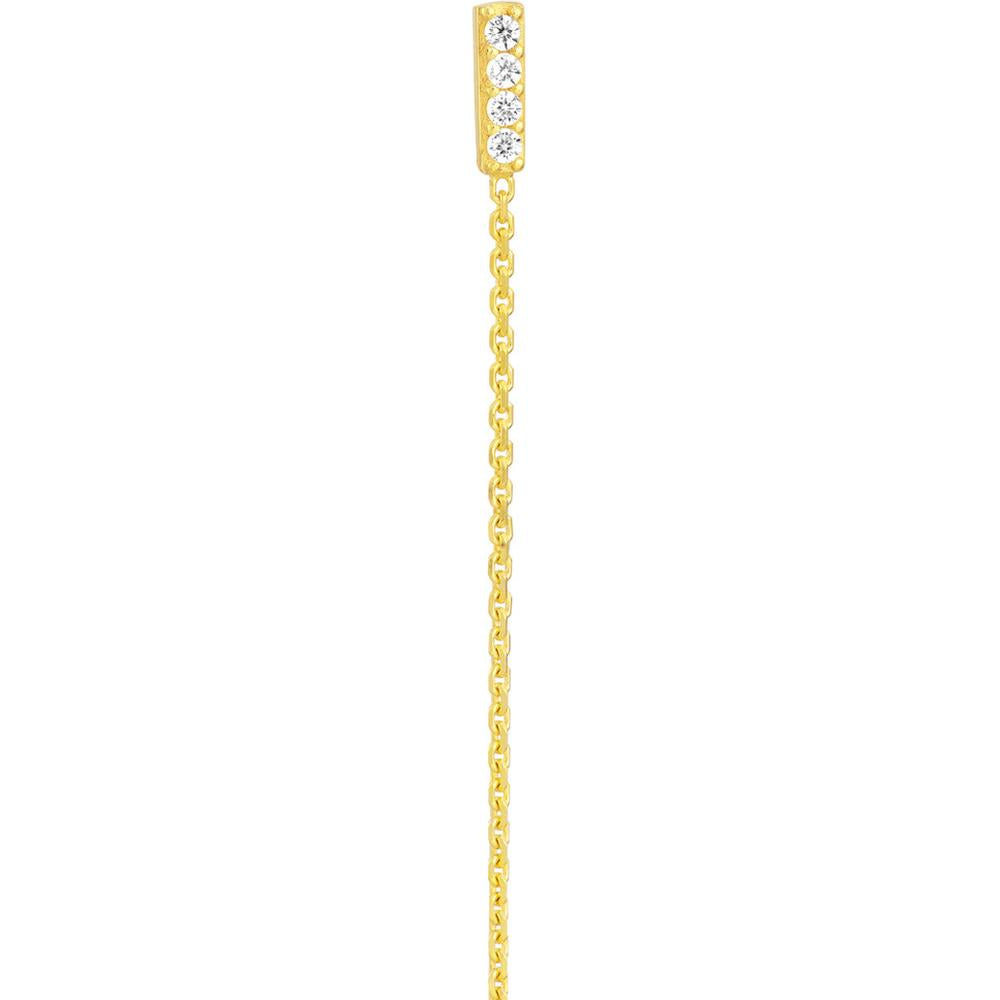 Olas d'Oro - 14K Yellow Gold Front to Back Drop Earrings with CZ Bar and Chain - 1.55 Grams Total Weight