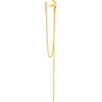 Olas d'Oro - 14K Yellow Gold Front to Back Drop Earrings with CZ Bar and Chain - 1.55 Grams Total Weight