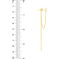 Olas d'Oro - 14K Yellow Gold Front to Back Drop Earrings with CZ Bar and Chain - 1.55 Grams Total Weight