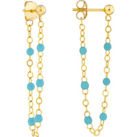 Olas d'Oro - 14K Yellow Gold Front to Back Earrings with 6 Turquoise Enamel Beads
