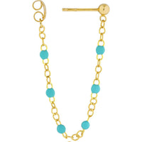 Olas d'Oro - 14K Yellow Gold Front to Back Earrings with 6 Turquoise Enamel Beads