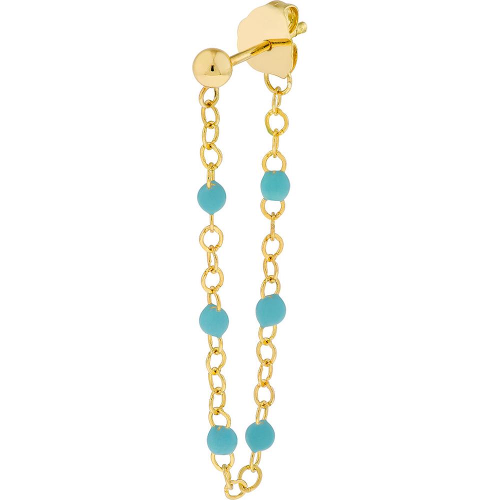 Olas d'Oro - 14K Yellow Gold Front to Back Earrings with 6 Turquoise Enamel Beads