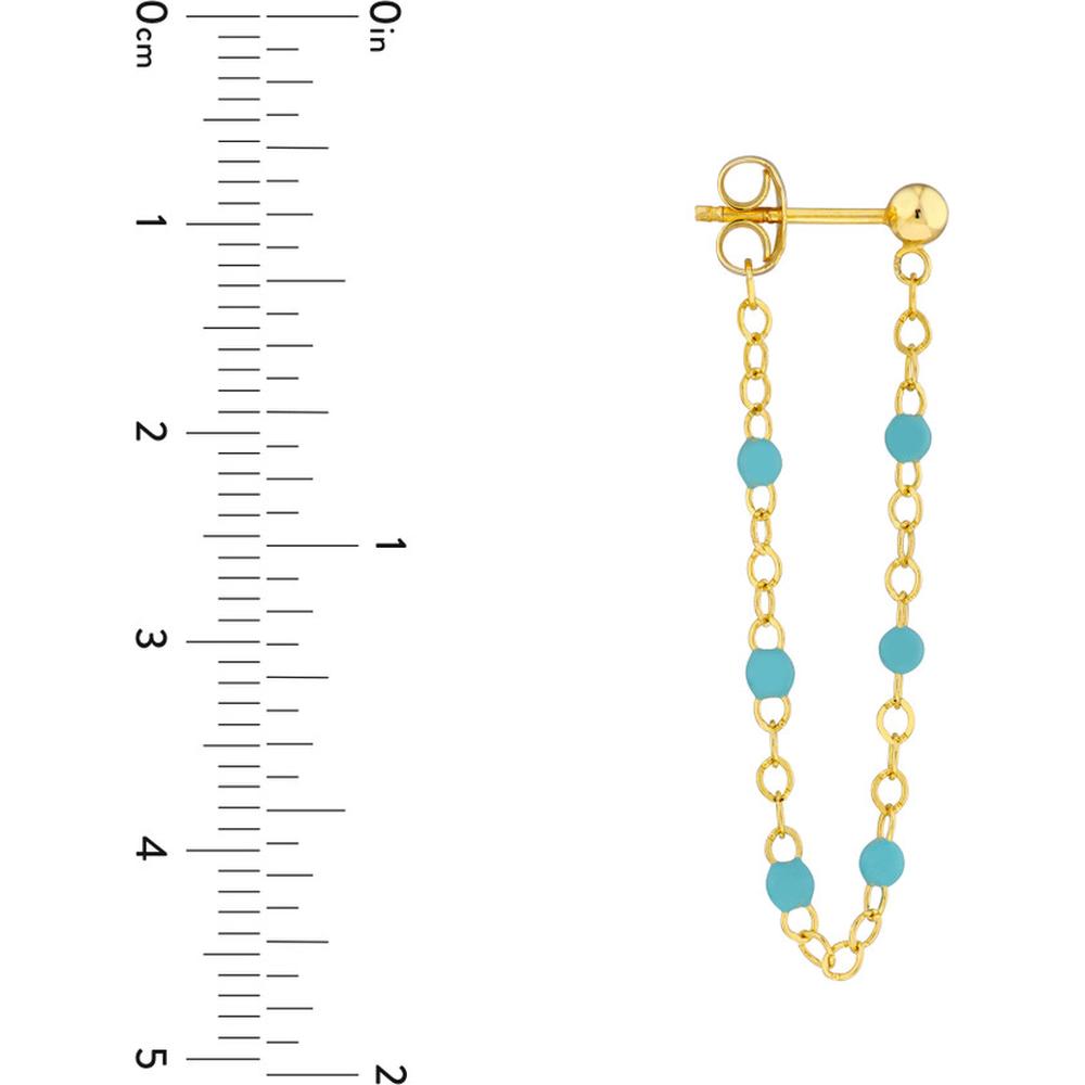 Olas d'Oro - 14K Yellow Gold Front to Back Earrings with 6 Turquoise Enamel Beads