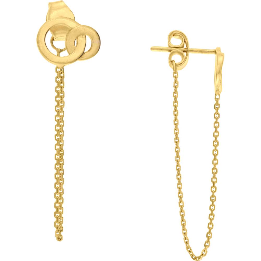 Olas d'Oro - 14K Yellow Gold Front to Back Linked Circle Chain Earrings with Draping Design