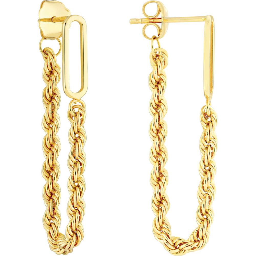 Olas d'Oro - 14K Yellow Gold Front to Back Paper Clip + Rope Chain Earrings - 1.55 Grams Total Weight