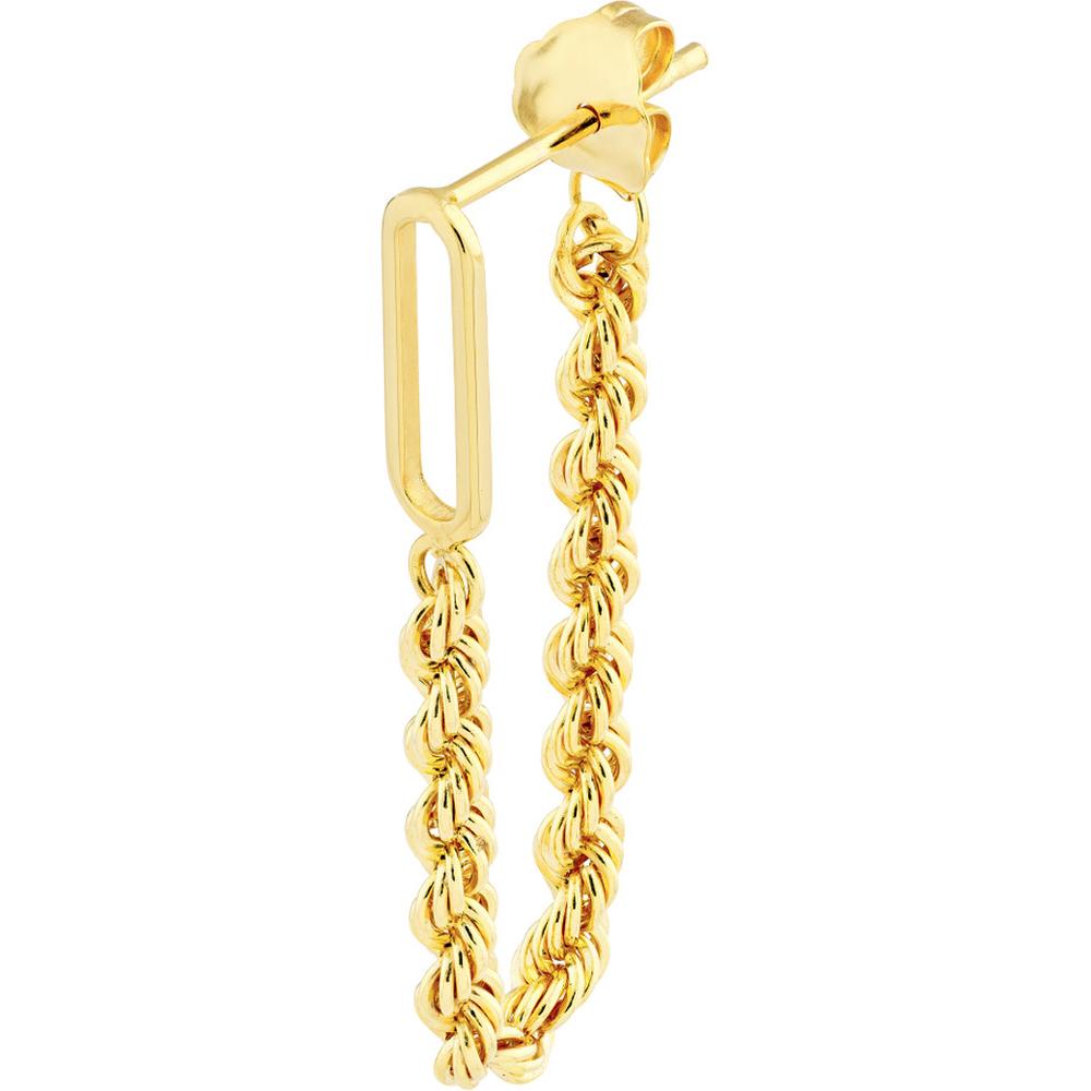 Olas d'Oro - 14K Yellow Gold Front to Back Paper Clip + Rope Chain Earrings - 1.55 Grams Total Weight