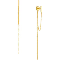 Olas d'Oro - 14K Yellow Gold Front to Back Staple Bar Drop Chain Earrings