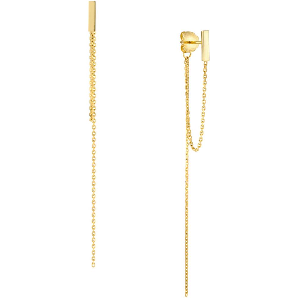 Olas d'Oro - 14K Yellow Gold Front to Back Staple Bar Drop Chain Earrings