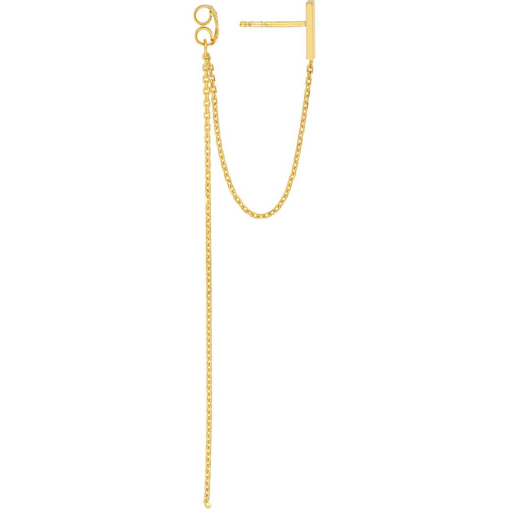 Olas d'Oro - 14K Yellow Gold Front to Back Staple Bar Drop Chain Earrings