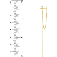 Olas d'Oro - 14K Yellow Gold Front to Back Staple Bar Drop Chain Earrings
