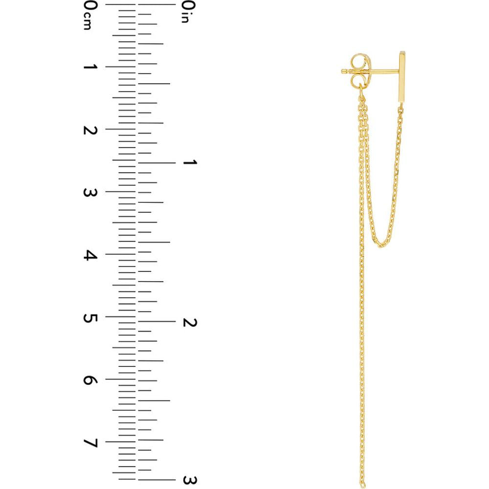 Olas d'Oro - 14K Yellow Gold Front to Back Staple Bar Drop Chain Earrings