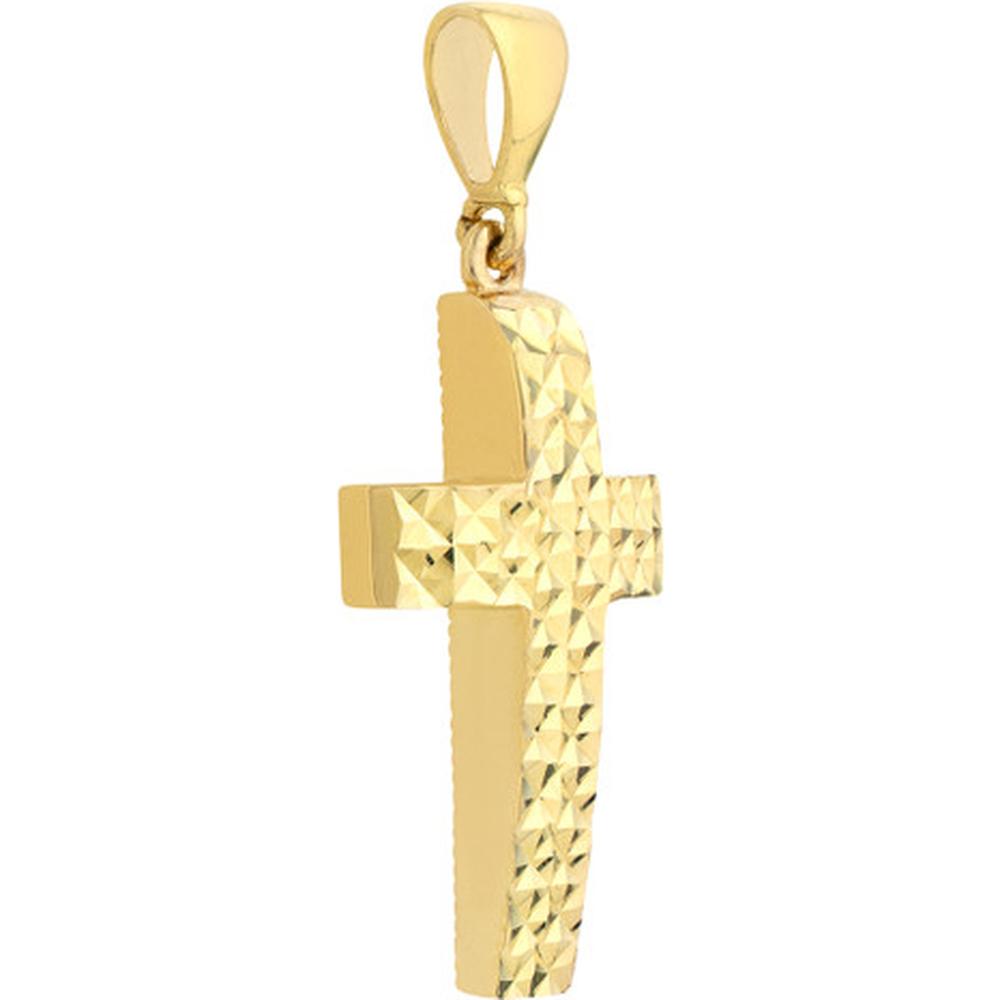 Olas d'Oro - 14K Yellow Gold Full Diamond Cut 3D Cross Pendant