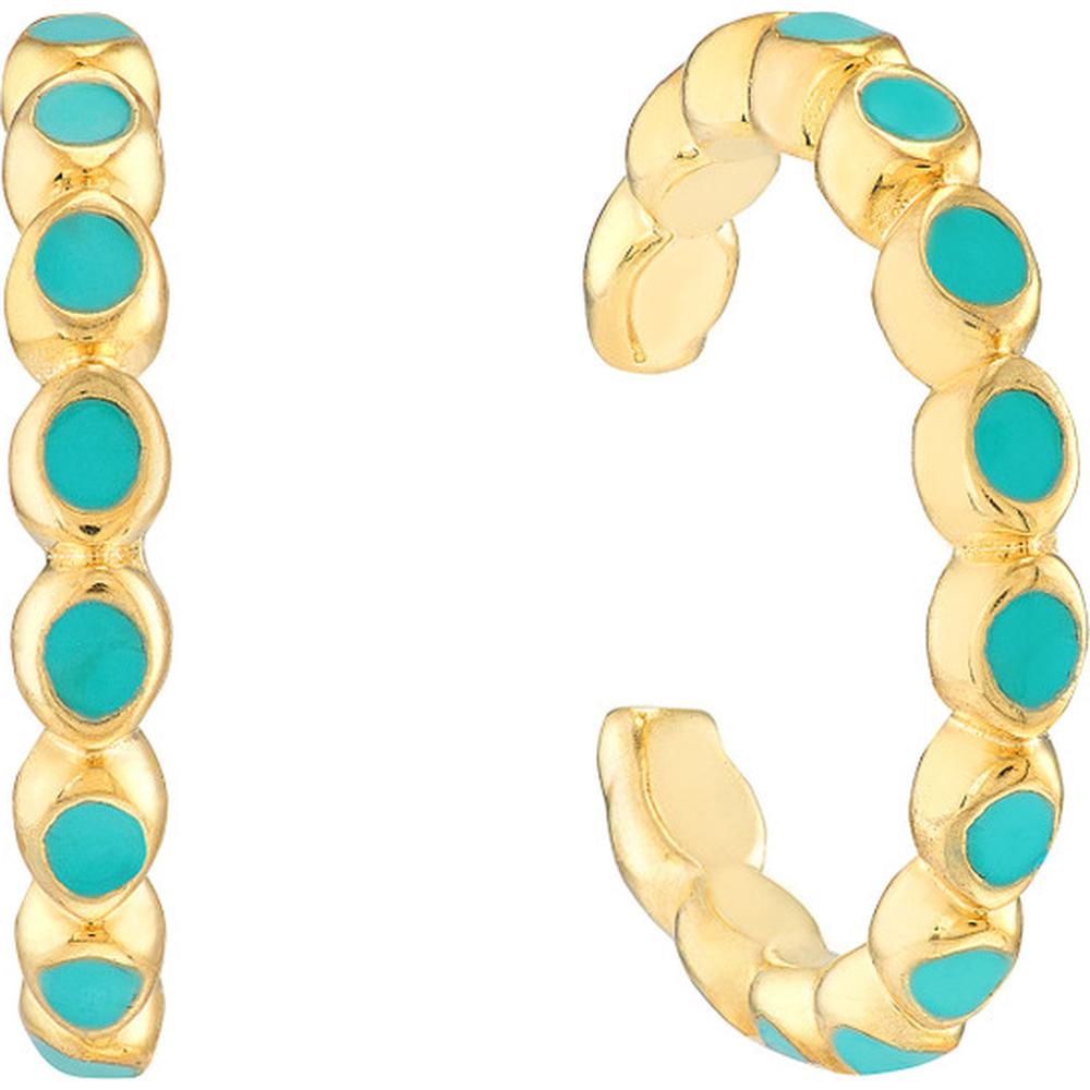 Olas d'Oro - 14K Yellow Gold Full Turquoise Enamel Bezel Earring Cuffs