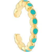 Olas d'Oro - 14K Yellow Gold Full Turquoise Enamel Bezel Earring Cuffs