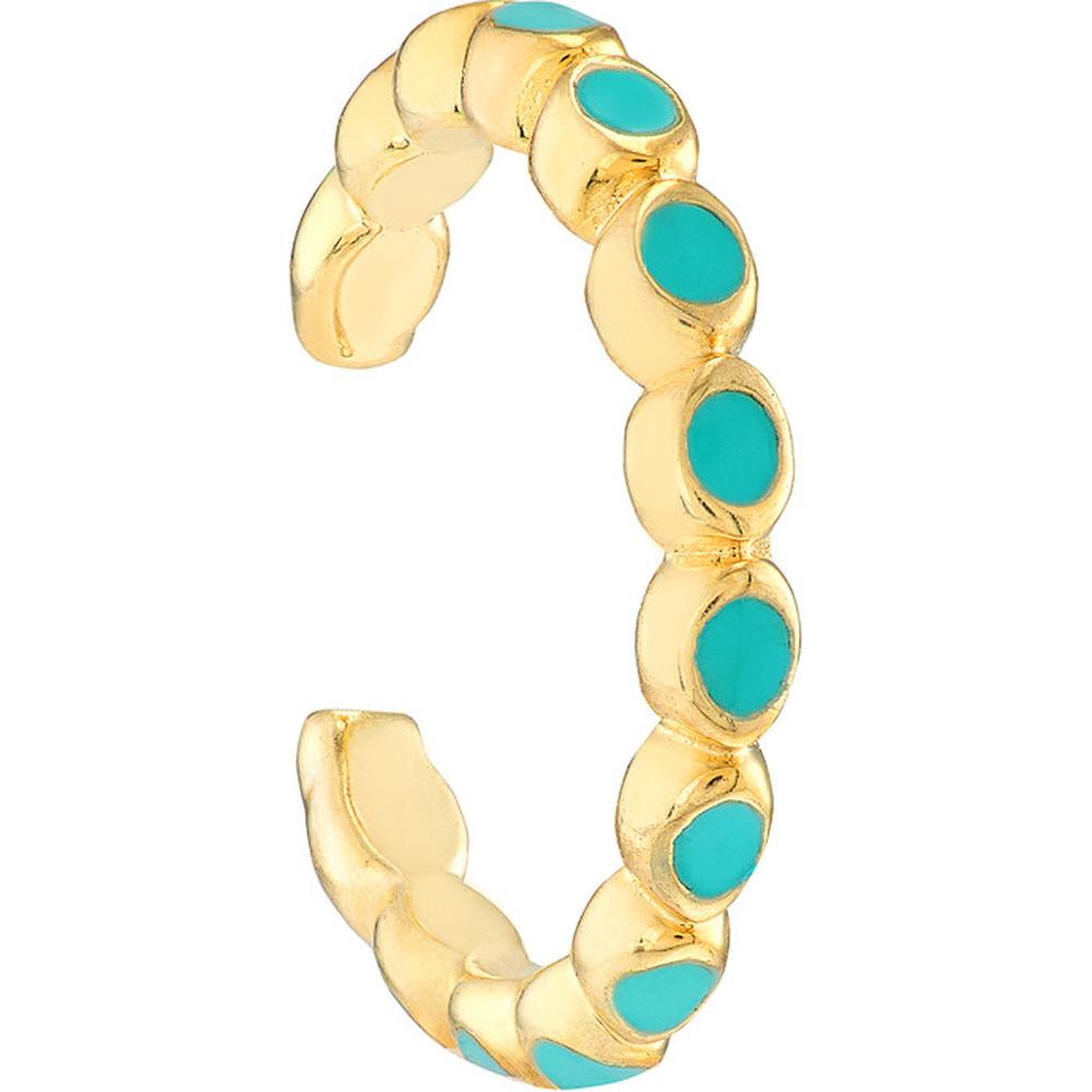 Olas d'Oro - 14K Yellow Gold Full Turquoise Enamel Bezel Earring Cuffs