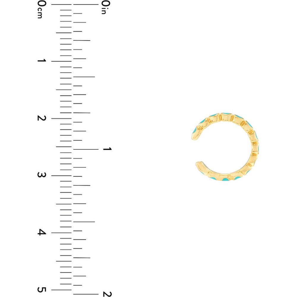 Olas d'Oro - 14K Yellow Gold Full Turquoise Enamel Bezel Earring Cuffs