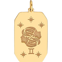 Olas d'Oro - 14K Yellow Gold Gemini Engraved Pendant with Twin Profiles - Zodiac Astrology Design