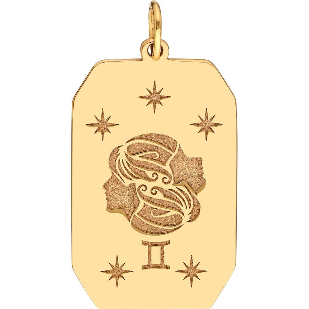 Olas d'Oro - 14K Yellow Gold Gemini Engraved Pendant with Twin Profiles - Zodiac Astrology Design