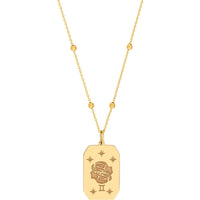 Olas d'Oro - 14K Yellow Gold Gemini Engraved Pendant with Twin Profiles - Zodiac Astrology Design