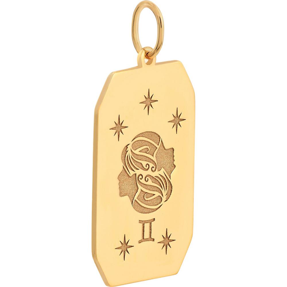 Olas d'Oro - 14K Yellow Gold Gemini Engraved Pendant with Twin Profiles - Zodiac Astrology Design