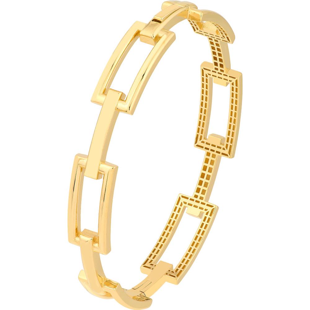 Olas d'Oro - 14K Yellow Gold Geometric Rectangular Link Bangle Bracelet - Modern Fashion Jewelry