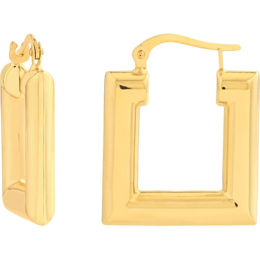 Olas d'Oro - 14K Yellow Gold Geometric Square Polished Puff Earrings - 2.51 Grams