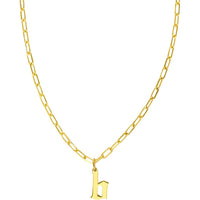 Olas d'Oro - 14K Yellow Gold Gothic Initial Paper Clip Necklace with Adjustable 16-18 inch Chain
