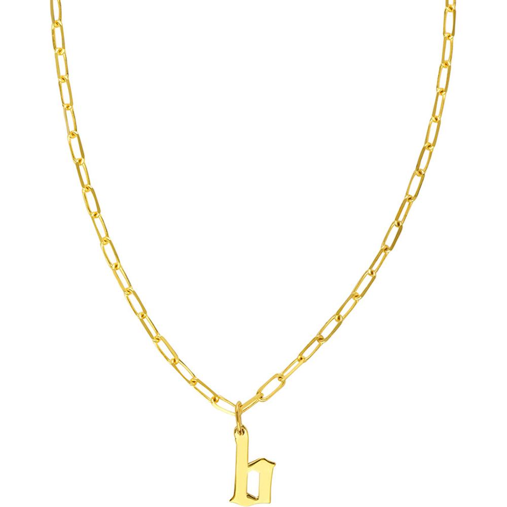 Olas d'Oro - 14K Yellow Gold Gothic Initial Paper Clip Necklace with Adjustable 16-18 inch Chain
