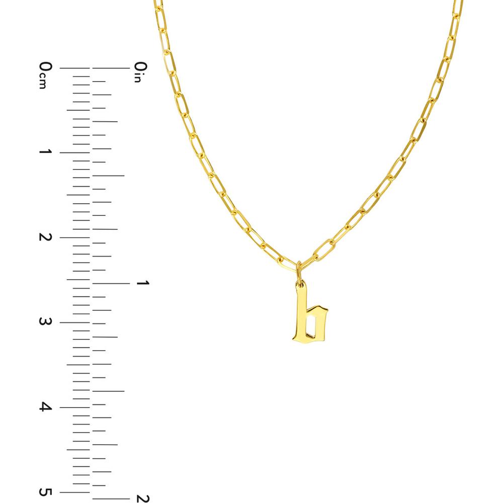 Olas d'Oro - 14K Yellow Gold Gothic Initial Paper Clip Necklace with Adjustable 16-18 inch Chain