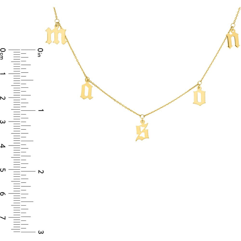 Olas d'Oro - 14K Yellow Gold Gothic Initials Dangle Station Necklace - Customizable Personalized Design