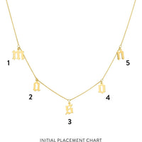 Olas d'Oro - 14K Yellow Gold Gothic Initials Dangle Station Necklace - Customizable Personalized Design